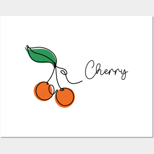 Cherry with leaf continuous one line drawing Posters and Art